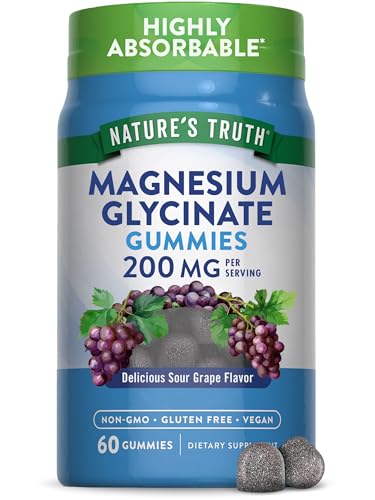 Nature's Truth Magnesium Gummies - 200mg Vegan Supplement, Non-GMO, Grape Flavor - 60 Count