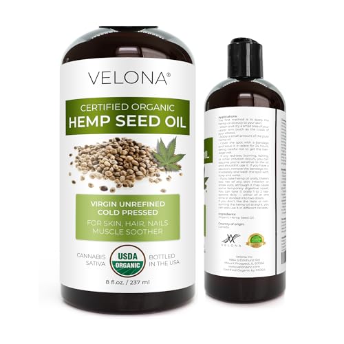 velona Hemp Seed Oil - 100% Pure, Cold Pressed Moisturizer for Hair & Skin Care - 4 fl oz