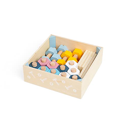 Bigjigs Toys Wooden Nuts and Bolts Set - Develops Fine Motor Skills, 20 Pastel Pieces