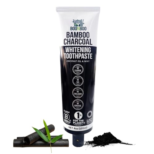 BOONBOO Bamboo Charcoal Toothpaste - Whitens Teeth, Promotes Enamel Health, Mint Flavor - 4oz