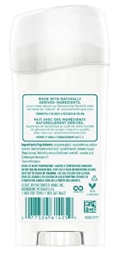 Tom's of Maine Deodorant Stick - Natural Ingredients, Long-Lasting Protection, Unscented - 2.25 oz