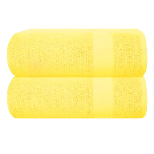 GLAMBURG Premium Bath Sheet Set - Ultra Soft, Highly Absorbent, 100% Pure Cotton - 35x70, Yellow