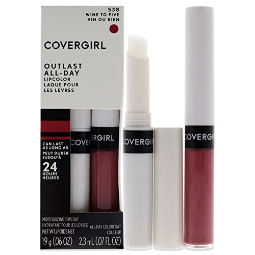 Covergirl Outlast Lipstick - 24-Hour Color, Moisturizing Topcoat, Kiss-Proof, Wine to Five