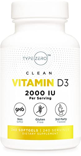 Type Zero Vitamin D3 2000 IU - Non-GMO, Gluten Free, Lab Tested - 240 Softgels