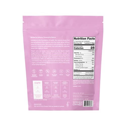 Cure Hydrating Electrolyte Mix - Rapid Hydration with Coconut Water, No Added Sugar - 28 Packets