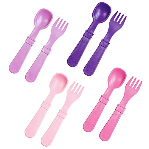 Re-Play Toddler Forks & Spoons Set - Ergonomic, Durable, Made from Recycled Materials - 8 Pack