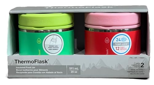 Thermoflask 20 oz Insulated Food Jar - Keeps Food Hot/Cold, BPA-Free, Leak-Proof - 2-Pack