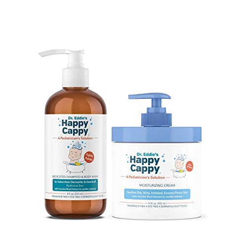 Happy Cappy Eczema Cream & Shampoo Bundle - Relieves Itchy Skin, Natural Ingredients - 8oz & 12oz