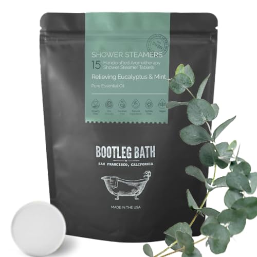 BOOTLEG BATH Shower Steamers - Aromatherapy with 100% Pure Essential Oil, Eucalyptus - 15 Pack