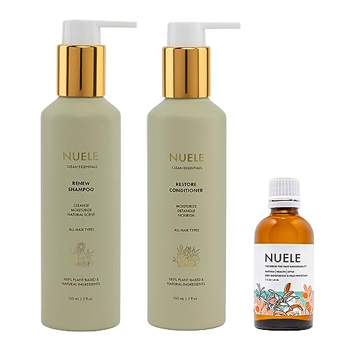 Nuele Hair Care Bundle - Nourishing Shampoo, Conditioner & Heat Protectant - 5oz Each