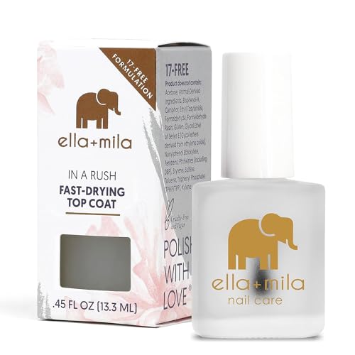 ella+mila Nail Top Coat - Fast Dry, High Gloss Finish, Vegan & 17-Free - 0.45 fl oz