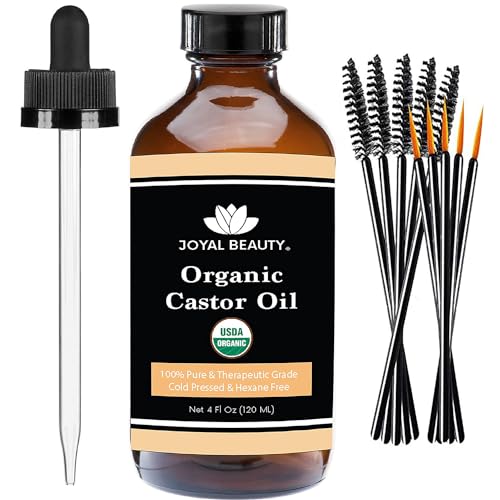 JOYAL BEAUTY Eyelash Serum - USDA Organic, Pure Cold Pressed Castor Oil, 4oz with Free Mascara Kits