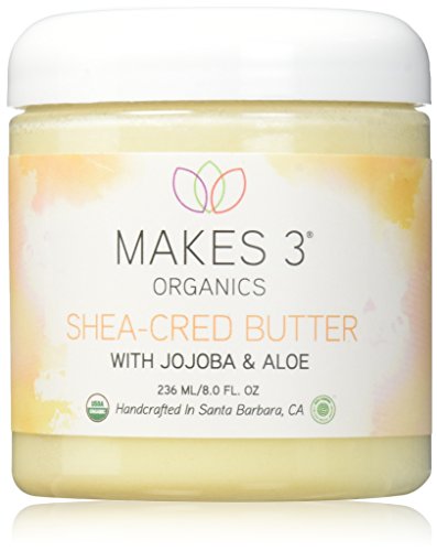 Makes 3 Organics Unrefined Body Butter - Nourishing Shea & Jojoba, 100% Pure Ingredients - 8 Fl Oz