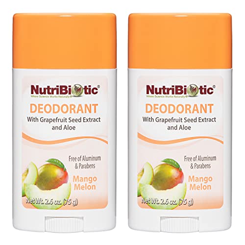 NutriBiotic Mango Melon Deodorant - Long-Lasting, Vegan with Aloe & GSE - 2.6 Oz Twin Pack