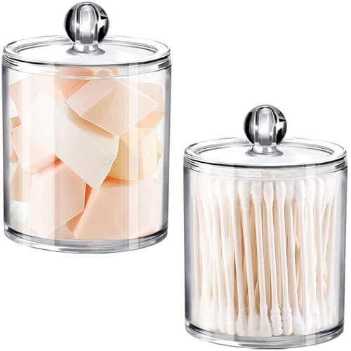 Amolliar Bathroom Canister Set - Clear Storage for Q-tips, Cotton Balls, Makeup Sponges - 12oz, 15oz