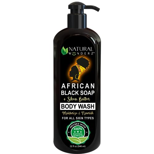 Natural Wunderz Body Wash - Nourishing with African Black Soap & Shea Butter, Vegan - 32 Fl Oz