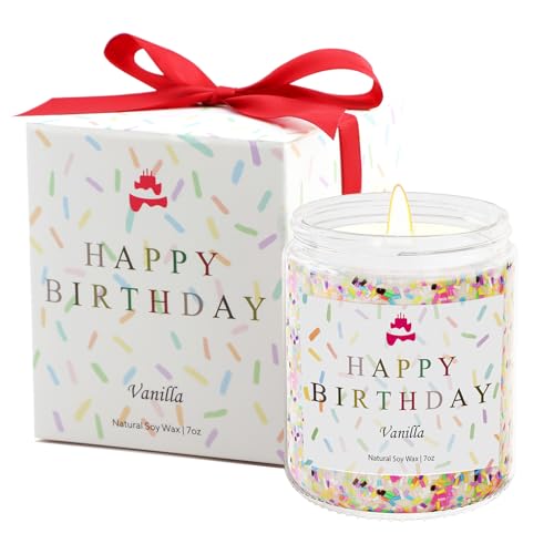 Happy Birthday Candle - Vanilla Scent, Natural Soy Wax, Vegan & Paraben-Free - 7oz