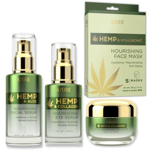 Azure Hemp Skin Care Set - Deep Hydration, Nourishing Ingredients - 4 Products for Radiant Skin