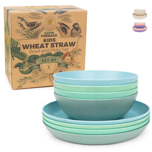 Grow Forward Kids Plate & Bowl Set - Unbreakable, Non-Toxic, Dishwasher Safe - 8-Piece Rainforest