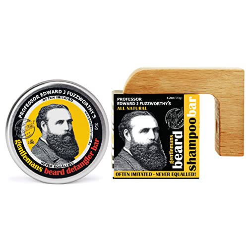 Professor Fuzzworthy's Beard Shampoo Bar - Nourishing Organic Ingredients, Wood Soap Holder - 3oz