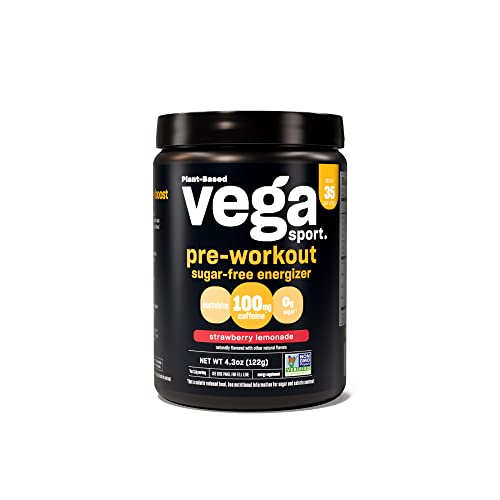 Vega Sport Pre-Workout Powder - Boosts Energy & Focus, Vegan, Non-GMO, 4.3 oz Strawberry Lemonade