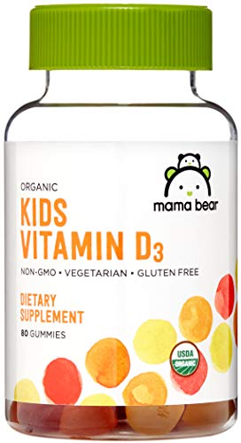 Mama Bear Organic Kids Vitamin D3 Gummies - Supports Bone & Immune Health, Strawberry - 80 Count