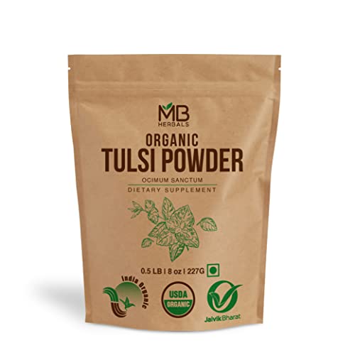 MB Herbals Organic Tulsi Powder - Pure Herbal Supplement for Tea & Skin Care - 8 oz