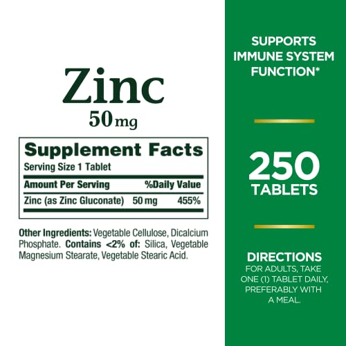 Zinc Supplement | 50mg, Immune Support, 250 Caplets