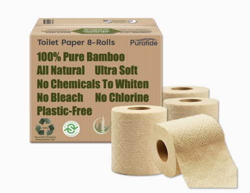 Purafide Bamboo Toilet Paper - Ultra-Soft, Tree-Free, 100% Organic, 300 Sheets per Roll