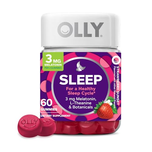 OLLY Sleep Supplement - 3mg Melatonin & Botanicals for Restful Sleep, Strawberry Flavor - 60 Count