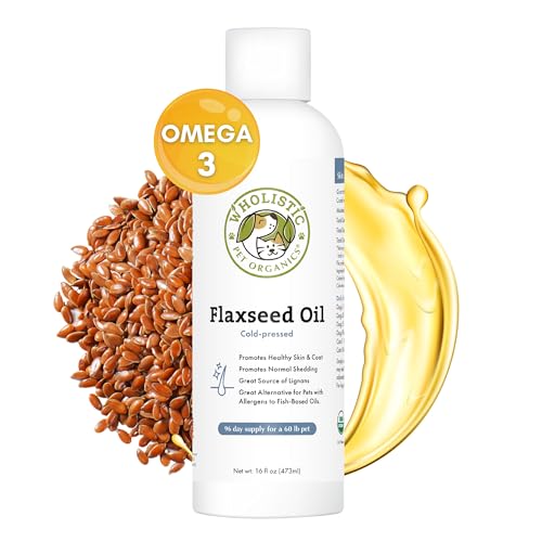 Wholistic Pet Organics Flaxseed Oil - Omega 3 & 6 for Heart, Skin, Immune Health - 16 Oz