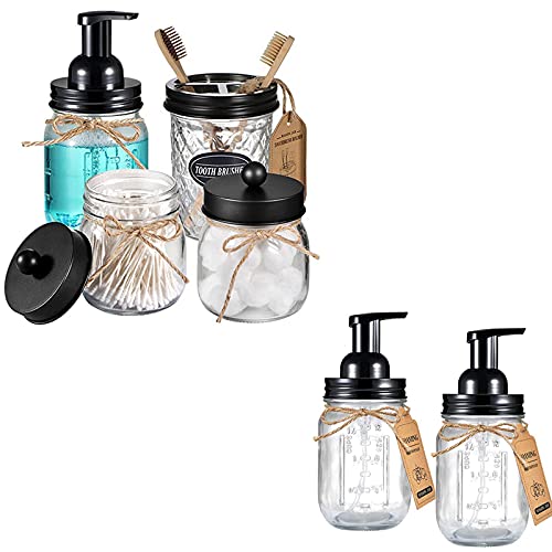 Rustic Mason Jar Bathroom Accessories Set - Durable Soap Dispenser & Organizers - 6pcs