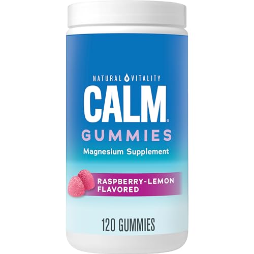 Natural Vitality CALM Magnesium Citrate Gummies - Stress Relief, Vegan, Raspberry Lemon - 120ct