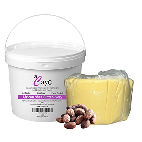 3CayG Raw Organic Shea Butter - Intense Moisturizer for Skin & Hair, 5LB Pail