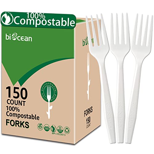 BIOCEAN Compostable Utensils - 100% Plastic-Free, Safe & Heavy Duty for Events - 150 Pcs