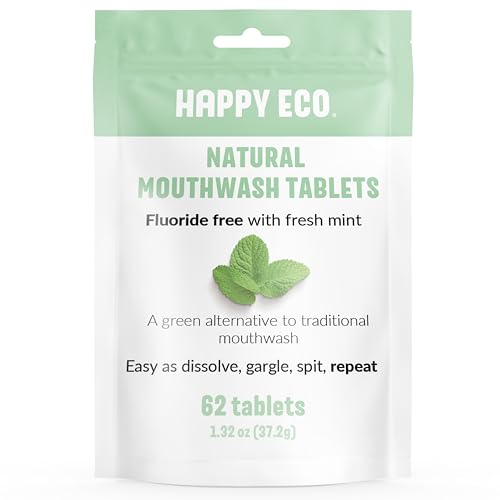 Happy Eco Mouthwash Tablets - Fresh Breath, Plaque Removal, Fluoride-Free - 62pcs