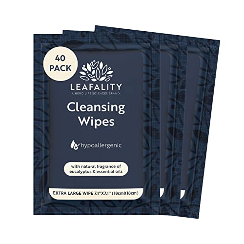 LEAFALITY Adult Hygienic Wipes - Gentle Plant-Based Cleansing, Aloe Vera - 3 Packs of 40 Extra Large