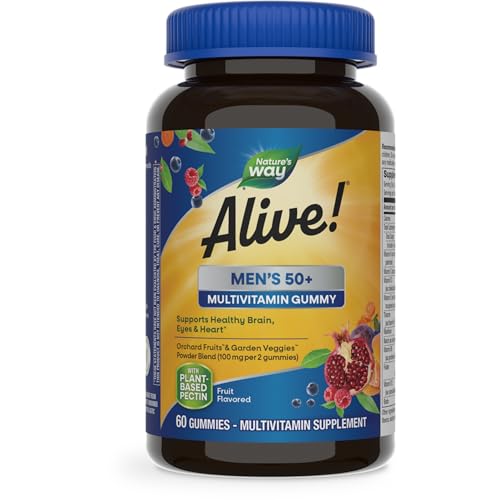 Nature's Way Alive! Men's 50+ Gummy Multivitamin - Supports Brain, Eye, Heart Health - 60 Gummies