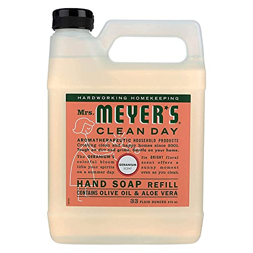 Mrs. Meyer's Hand Soap Refill - Non-Drying Cleanser with Essential Oils, Geranium - 33 Fl. Oz