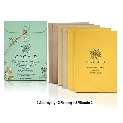 ORGAID Organic Sheet Mask - Hydrating, Soothing, Cruelty-Free - 6 Assorted Masks for All Skin Types