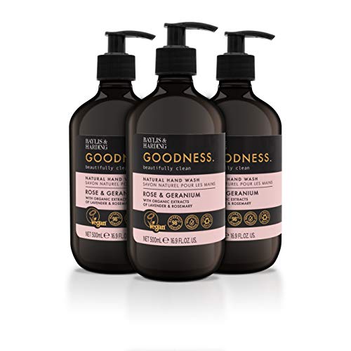 Baylis & Harding Liquid Hand Soap - 98% Organic, Vegan & Cruelty-Free, Rose & Geranium - 16.9oz