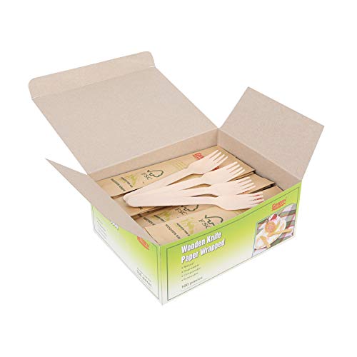 Gmark Wooden Forks - Sturdy, Individually Wrapped, 100% Birchwood, Compostable - 100 Pack