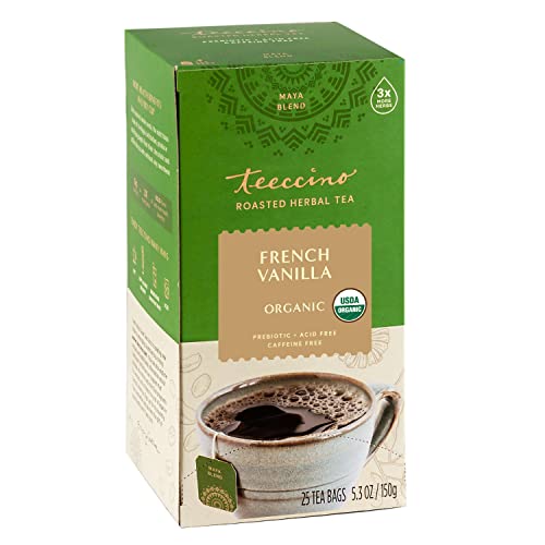 Teeccino French Vanilla Herbal Tea - Rich Flavor, Caffeine-Free, Prebiotic Benefits - 25 Count