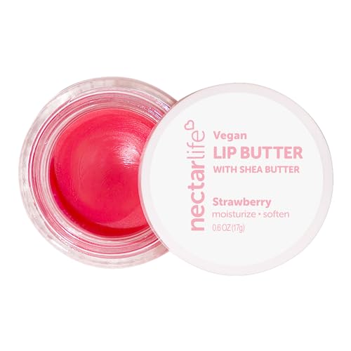 Nectar Bath Treats Lip Butter - All-Natural Moisturizing Vegan Balm, Sweet Strawberry - 0.6oz