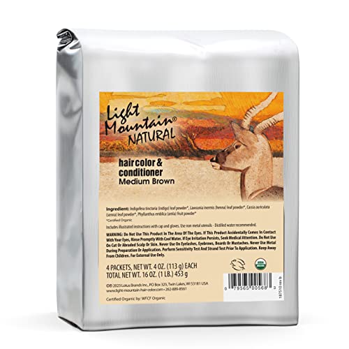 Light Mountain Henna Hair Dye - Non-Toxic Medium Brown Color, Organic Botanicals - 16 Oz