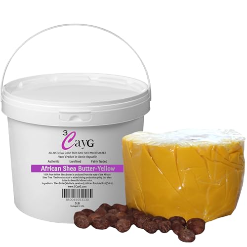 3CayG Yellow Shea Butter - Deeply Moisturizing, Nutrient-Rich, Ethically Sourced - 5LB Pail