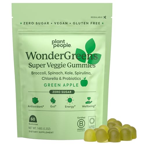 Plant People WonderGreens Gummies - Boosts Immunity & Gut Health, Vegan, Green Apple - 60 Count