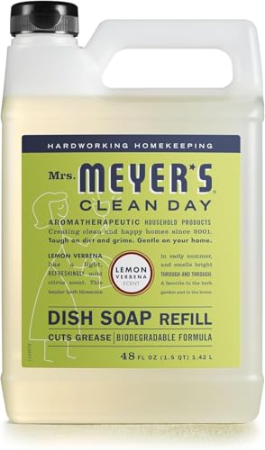 Mrs. Meyer's Liquid Dish Soap Refill - Cuts Grease, Biodegradable, Lemon Verbena - 48 fl. oz