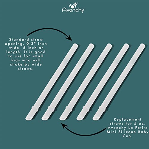 Avanchy Reusable Silicone Straws - Safe for Kids, BPA-Free, Flexible, 5 Pack - 5" & 6.5" Straws