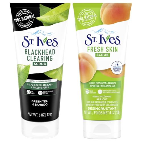 St. Ives Skin Care Set - Fresh Apricot & Green Tea Exfoliating Scrubs, Acne Treatment - 6 Oz Ea